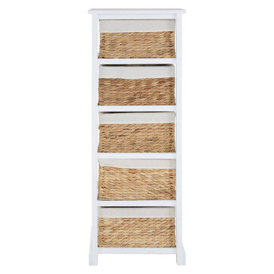 Orsina Ashby 5 Seagrass Drawer Chest – White Frame Storage Unit