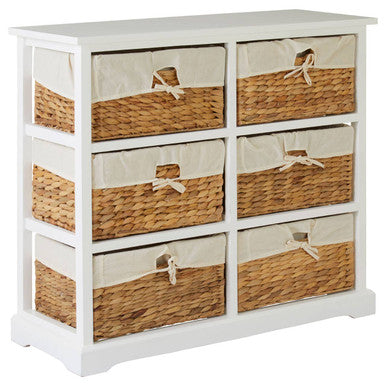 Orsina Ashby 6 Seagrass Drawer Chest – White Coastal Storage Unit