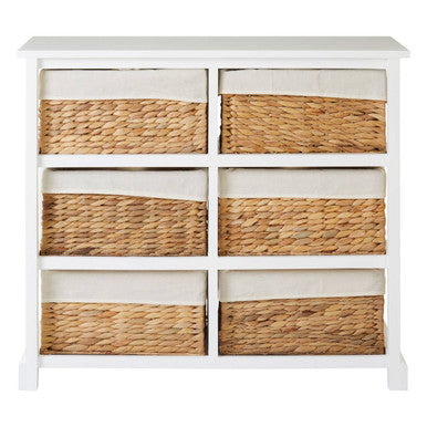 Orsina Ashby 6 Seagrass Drawer Chest – White Coastal Storage Unit