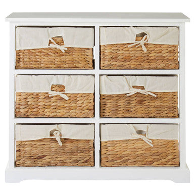 Orsina Ashby 6 Seagrass Drawer Chest – White Coastal Storage Unit