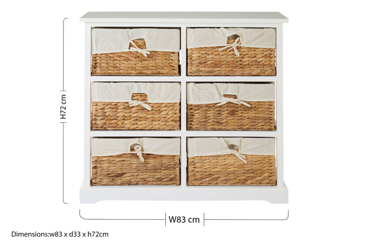 Orsina Ashby 6 Seagrass Drawer Chest – White Coastal Storage Unit