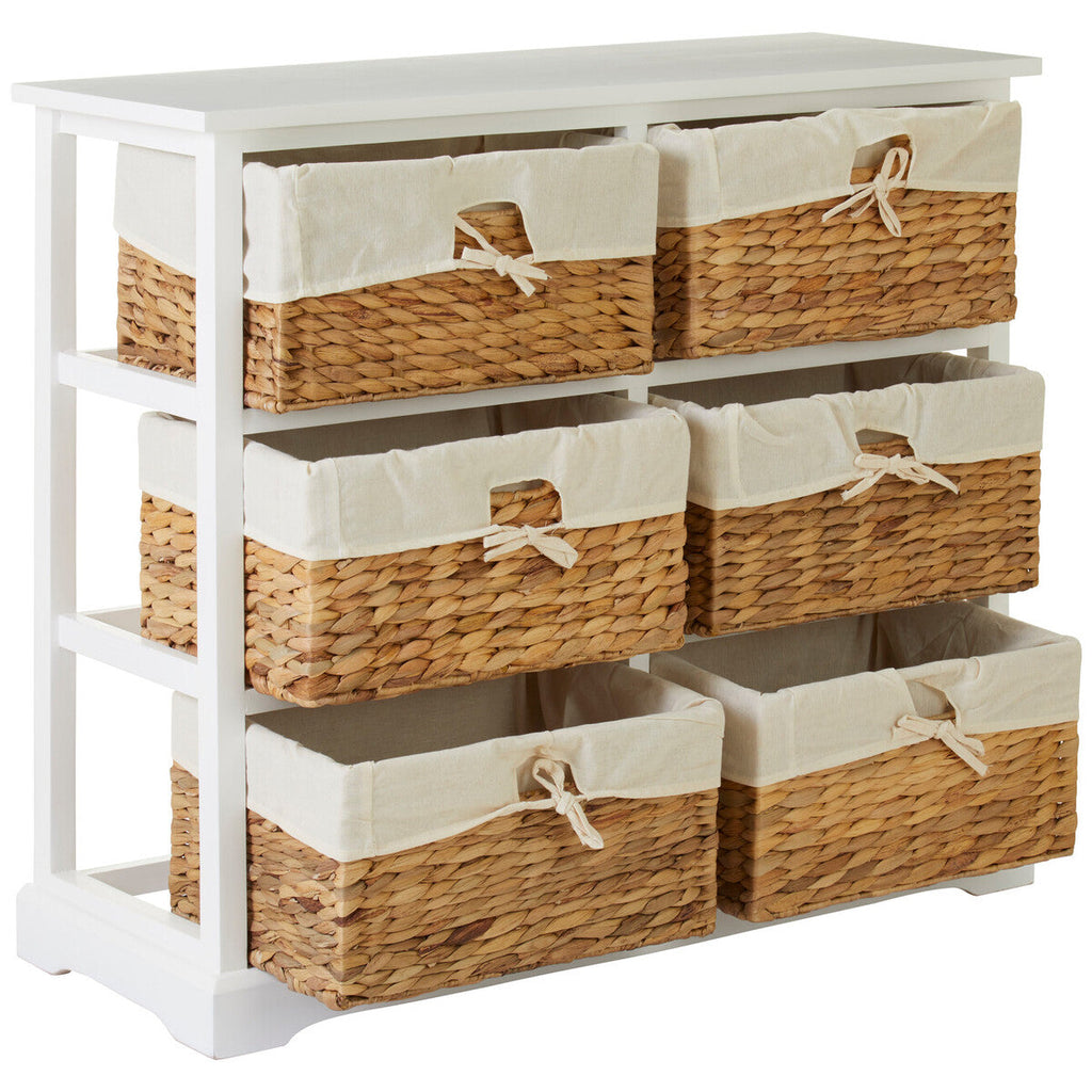Orsina Ashby 6 Seagrass Drawer Chest – White Coastal Storage Unit
