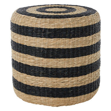 Orsina Ashby Seagrass Pouffe – Handwoven Round Ottoman with Black Stripes