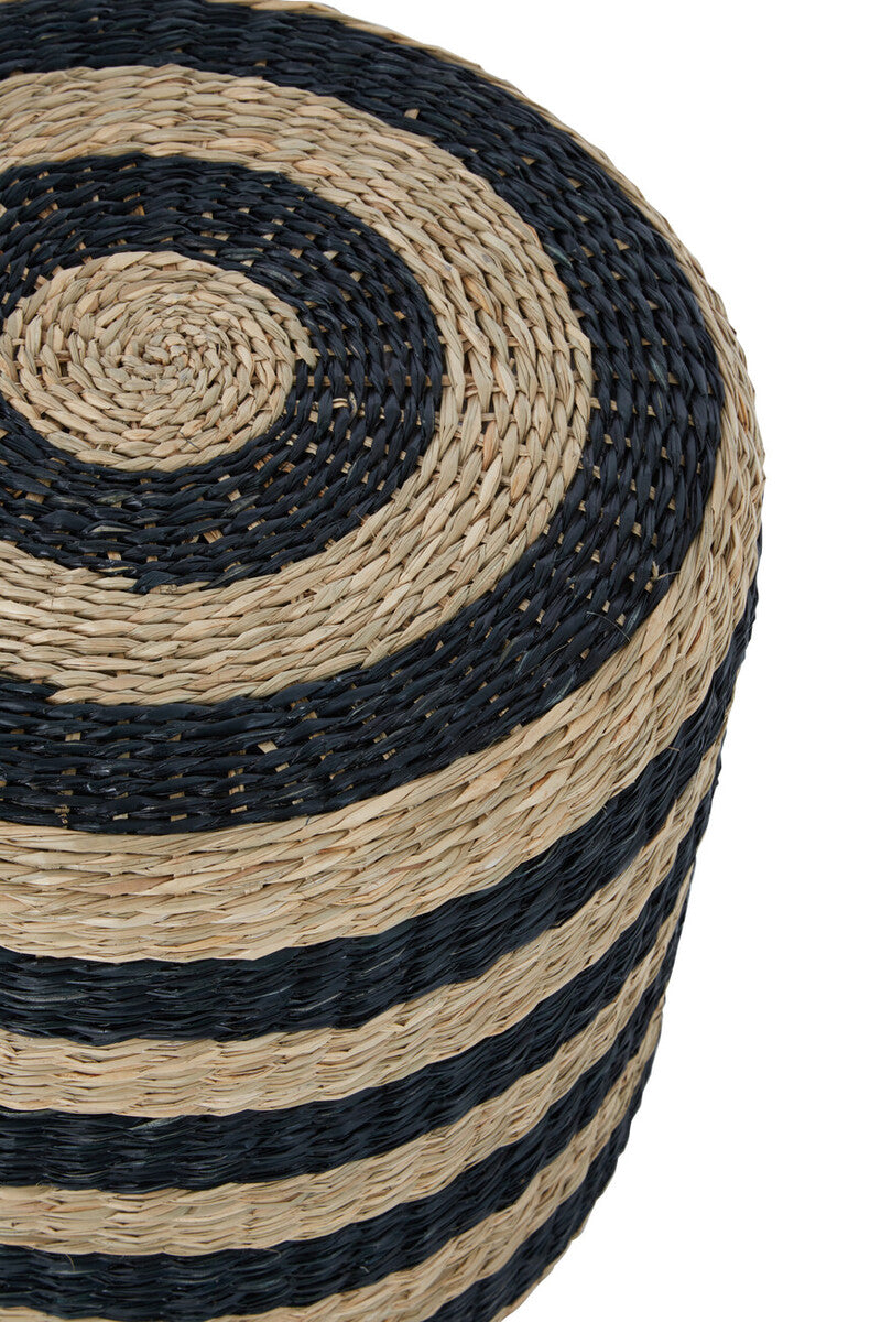 Orsina Ashby Seagrass Pouffe – Handwoven Round Ottoman with Black Stripes
