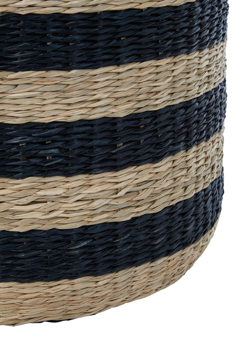 Orsina Ashby Seagrass Pouffe – Handwoven Round Ottoman with Black Stripes