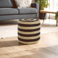 Orsina Ashby Seagrass Pouffe – Handwoven Round Ottoman with Black Stripes
