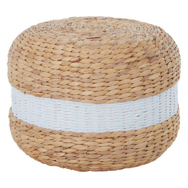 Orsina Ashby Seagrass Pouffe – Handwoven Drum Footstool with White Stripe