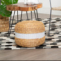 Orsina Ashby Seagrass Pouffe – Handwoven Drum Footstool with White Stripe