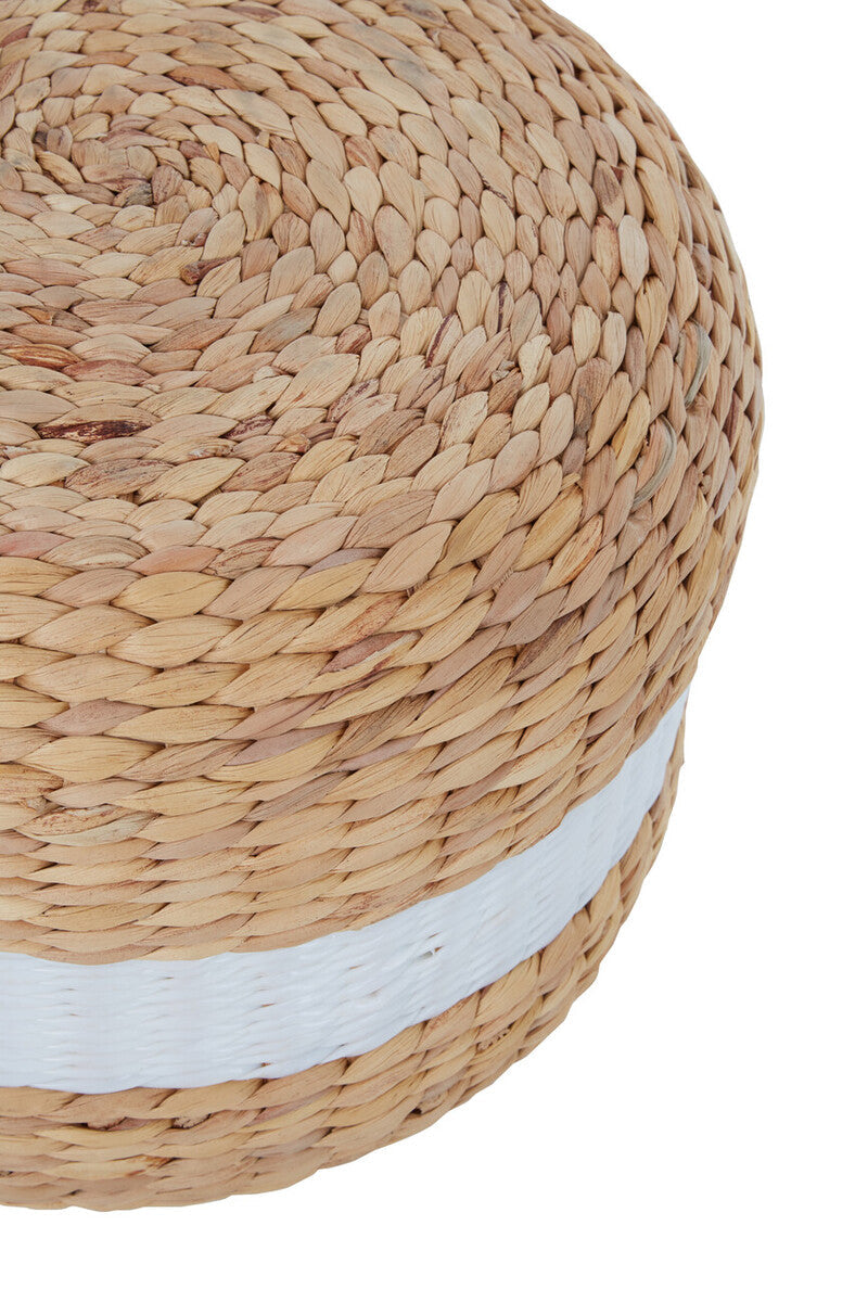 Orsina Ashby Seagrass Pouffe – Handwoven Drum Footstool with White Stripe