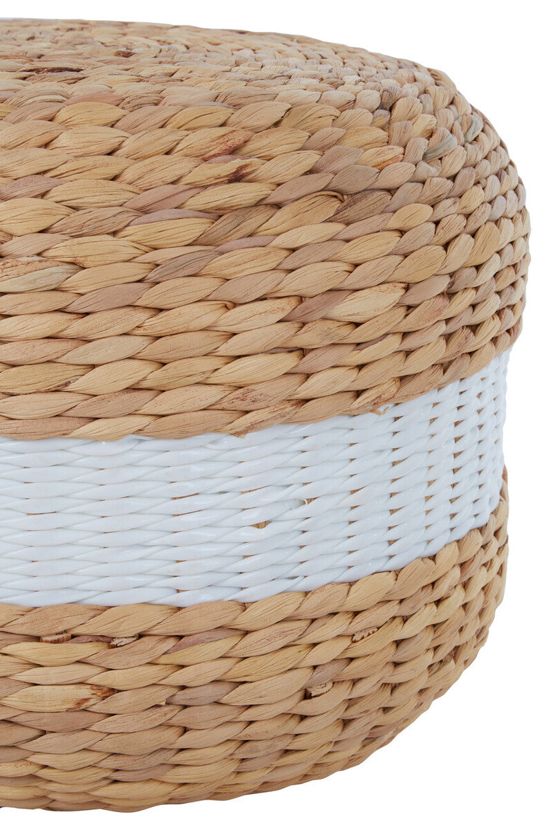 Orsina Ashby Seagrass Pouffe – Handwoven Drum Footstool with White Stripe