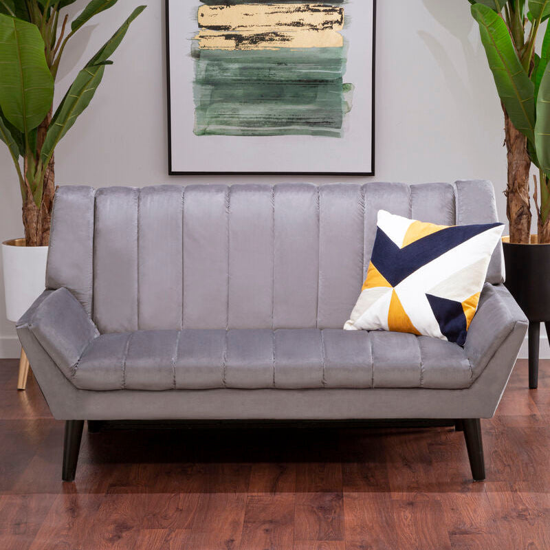 Orsina Savina 2-Seater Grey Sofa – Channel-Stitched Modern Loveseat