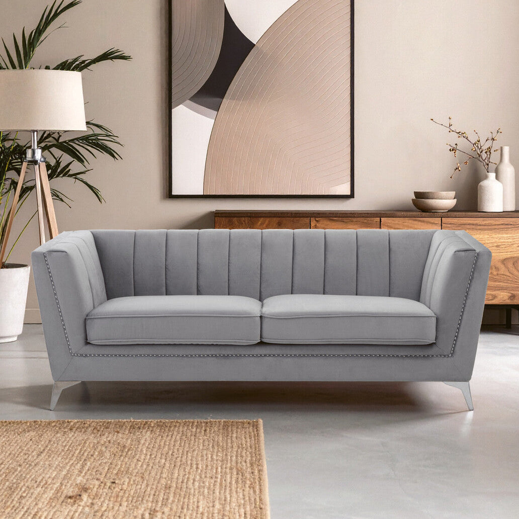 Orsina Hansa 3 Seater Grey Velvet Sofa – Modern Living Room Couch