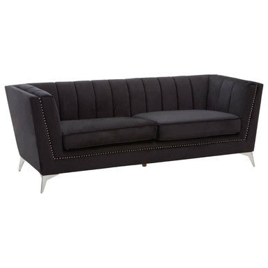 Orsina Hansa 3 Seater Black Velvet Sofa – Modern Living Room Couch