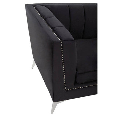 Orsina Hansa 3 Seater Black Velvet Sofa – Modern Living Room Couch