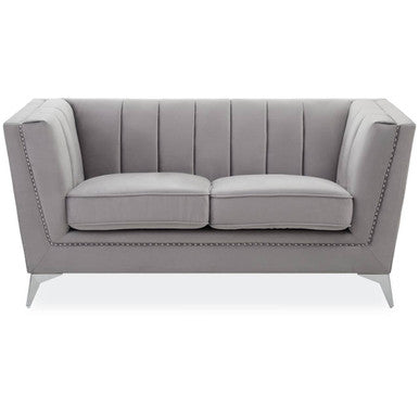 Orsina Hansa 2 Seater Grey Velvet Sofa – Compact Modern Loveseat