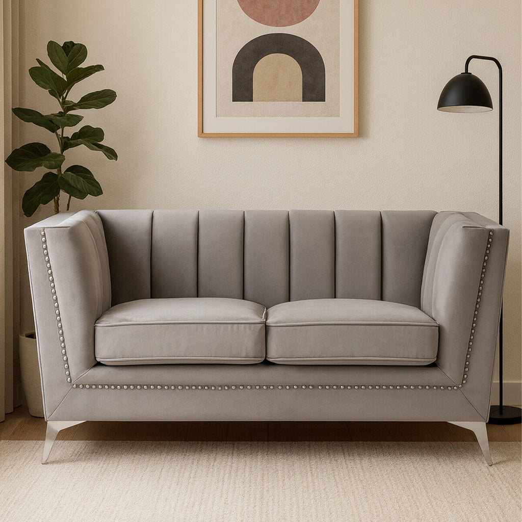 Orsina Hansa 2 Seater Grey Velvet Sofa – Compact Modern Loveseat