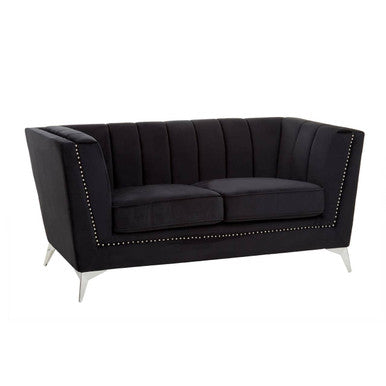 Orsina Hansa 2 Seater Black Velvet Sofa – Modern Compact Loveseat
