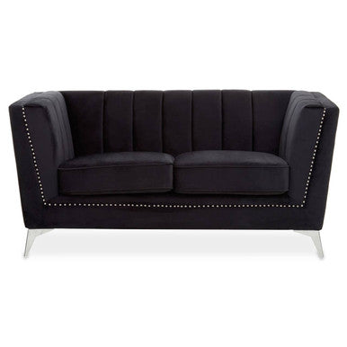 Orsina Hansa 2 Seater Black Velvet Sofa – Modern Compact Loveseat