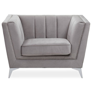 Orsina Hansa Grey Velvet Accent Chair – Modern Living Room Lounge Seat