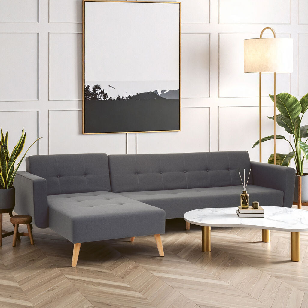 Orsina Hansa Hagen Grey Linen Corner Sofa Bed – Scandi Style Sleeper