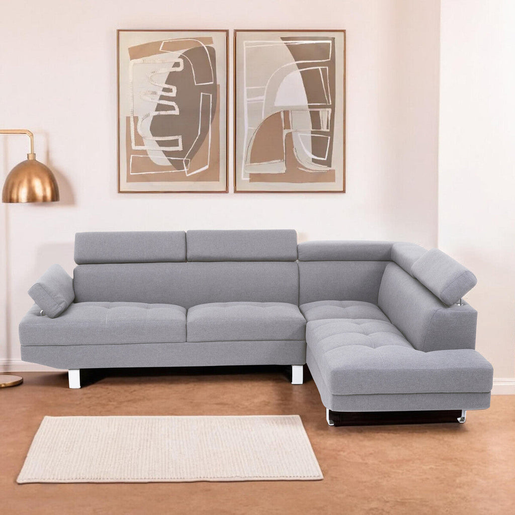 Orsina Hanover Grey Linen Corner Sofa – Modern L-Shape Sectional
