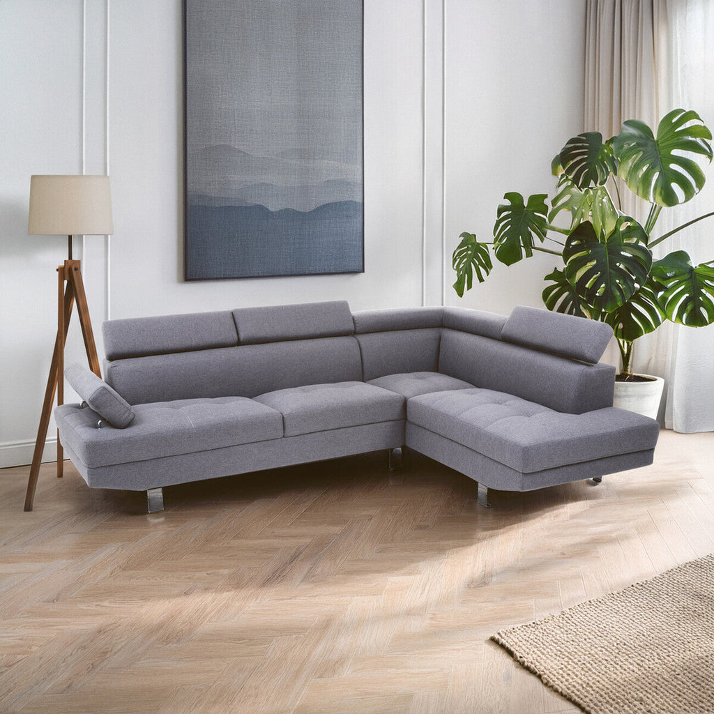 Orsina Hanover Grey Linen Corner Sofa – Modern L-Shape Sectional