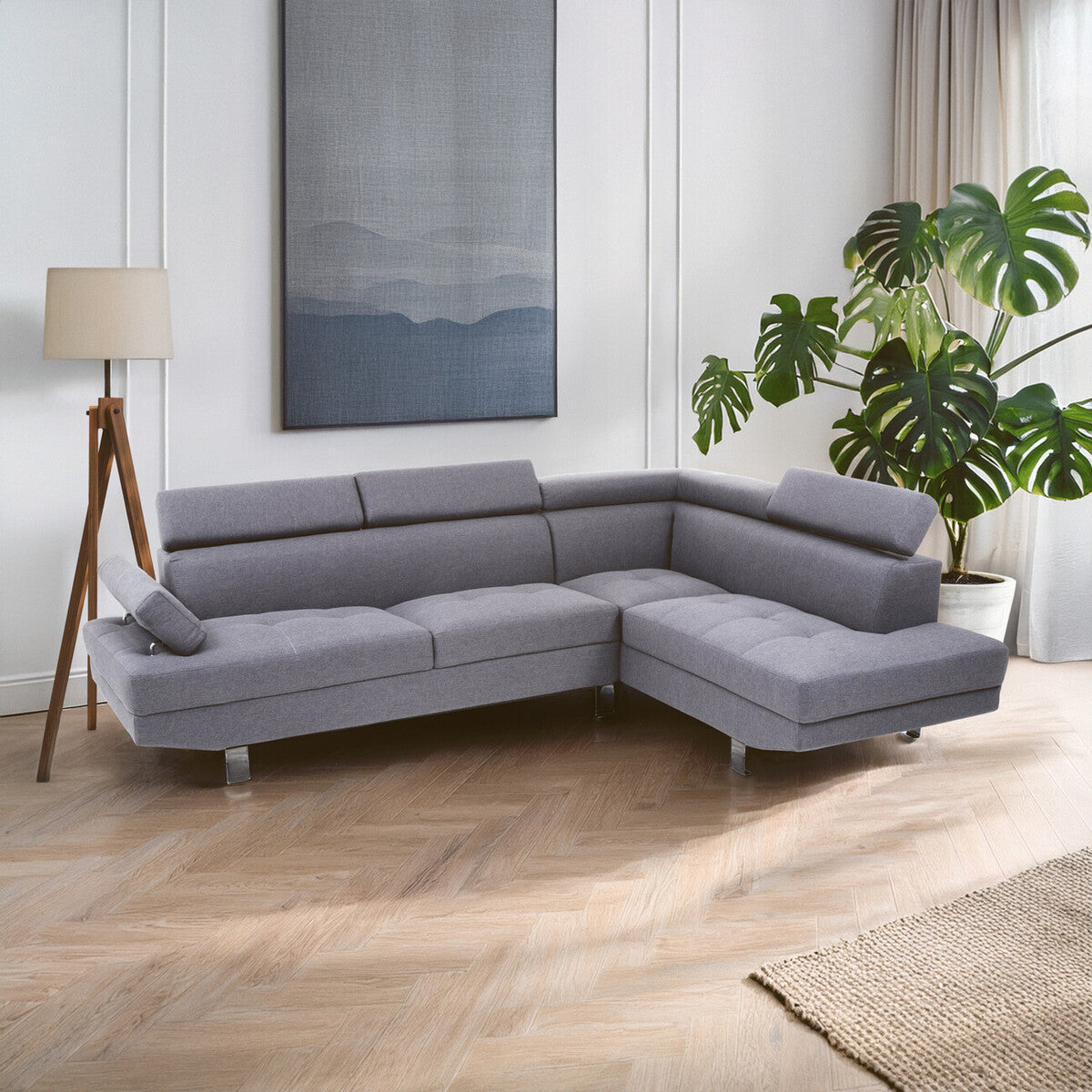 Orsina Hanover Grey Linen Corner Sofa – Modern L-Shape Sectional