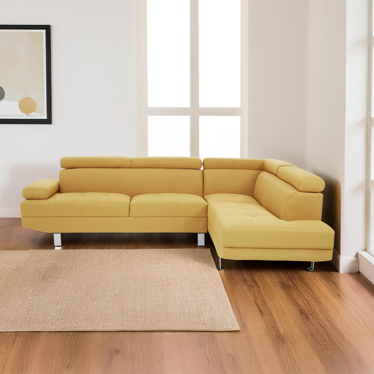 Orsina Hanover Ochre Linen Corner Sofa – Modern L-Shape Sectional