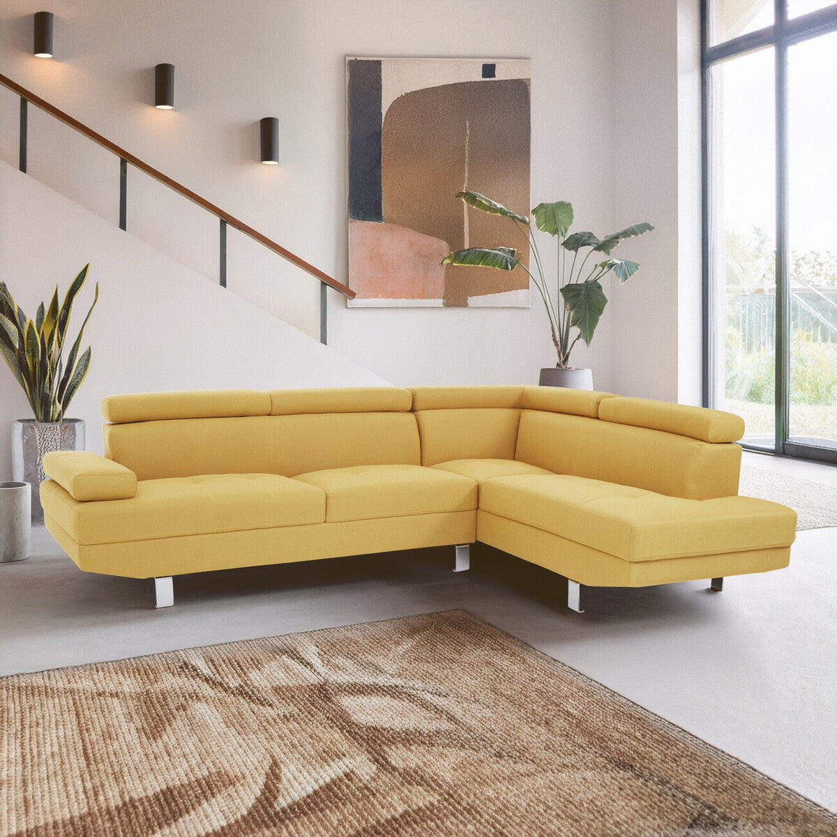Orsina Hanover Ochre Linen Corner Sofa – Modern L-Shape Sectional