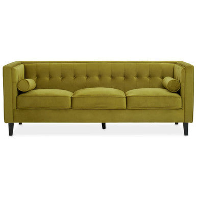 Orsina Helia 3 Seater Olive Velvet Sofa with Black Oak Legs