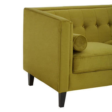 Orsina Helia 3 Seater Olive Velvet Sofa with Black Oak Legs