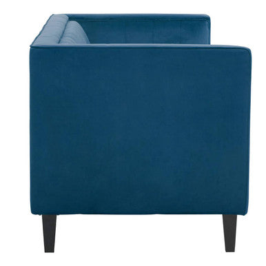 Orsina Helia 3 Seater Blue Velvet Sofa – Tufted Back with Oak Legs