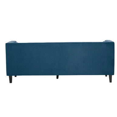 Orsina Helia 3 Seater Blue Velvet Sofa – Tufted Back with Oak Legs