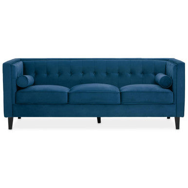Orsina Helia 3 Seater Blue Velvet Sofa – Tufted Back with Oak Legs