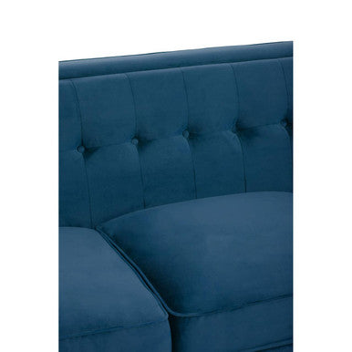 Orsina Helia 3 Seater Blue Velvet Sofa – Tufted Back with Oak Legs