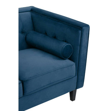 Orsina Helia 3 Seater Blue Velvet Sofa – Tufted Back with Oak Legs