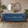 Orsina Helia 3 Seater Blue Velvet Sofa – Tufted Back with Oak Legs