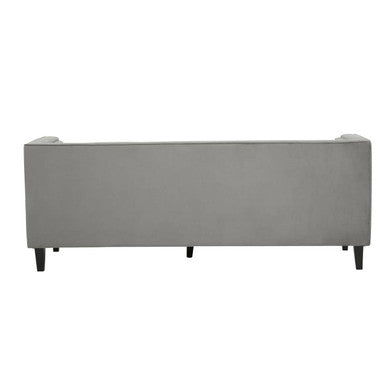 Orsina Helia 3 Seater Grey Velvet Sofa with Buttoned Back & Oak Legs