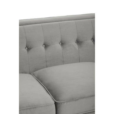 Orsina Helia 3 Seater Grey Velvet Sofa with Buttoned Back & Oak Legs
