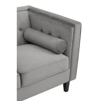 Orsina Helia 3 Seater Grey Velvet Sofa with Buttoned Back & Oak Legs