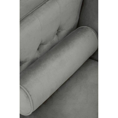 Orsina Helia 3 Seater Grey Velvet Sofa with Buttoned Back & Oak Legs