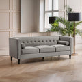 Orsina Helia 3 Seater Grey Velvet Sofa with Buttoned Back & Oak Legs