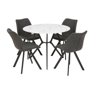 Orsina Weston Round Marble Effect Dining Table and 6 Grey Chairs Set