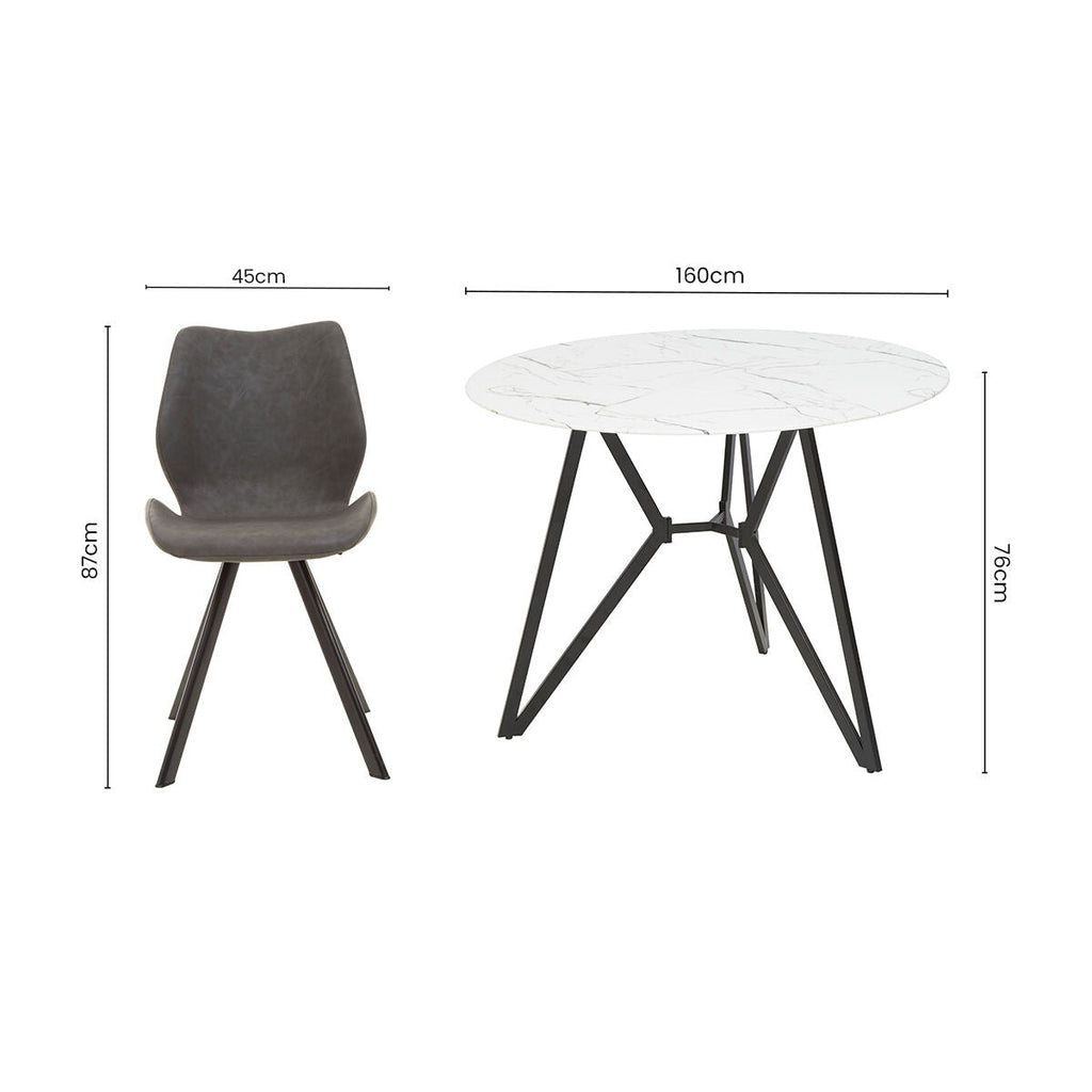 Orsina Weston Round Marble Effect Dining Table and 6 Grey Chairs Set