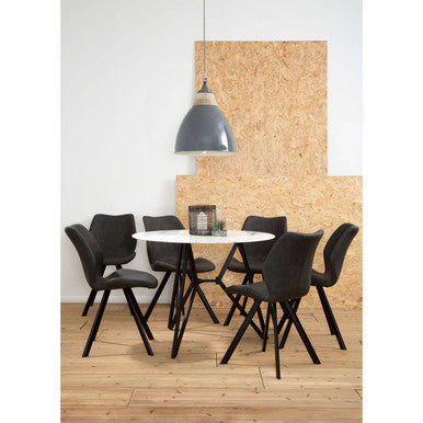 Orsina Weston Round Marble Effect Dining Table and 6 Grey Chairs Set