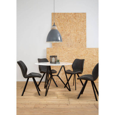 Orsina Weston Round Marble Effect Dining Table and 6 Grey Chairs Set