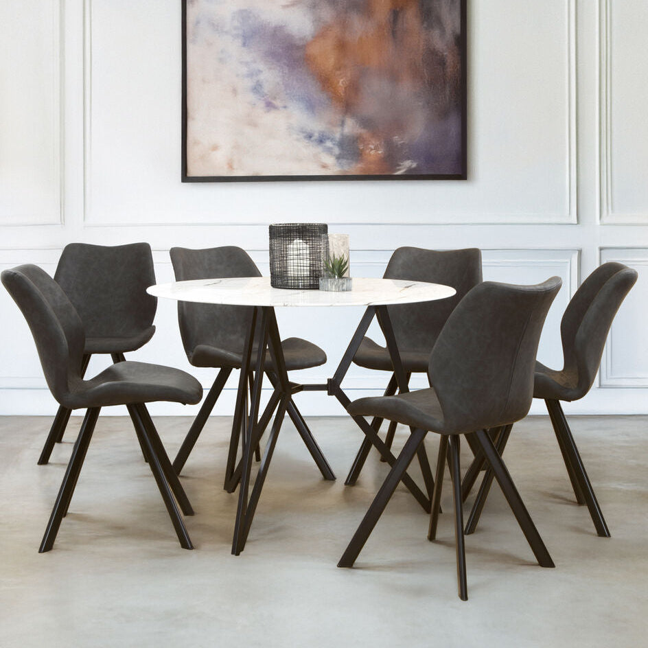 Orsina Weston Round Marble Effect Dining Table and 6 Grey Chairs Set