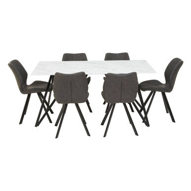 Orsina Weston White Marble Dining Table & 6 Grey Chairs - 7pc Set