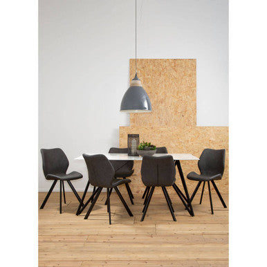 Orsina Weston White Marble Dining Table & 6 Grey Chairs - 7pc Set