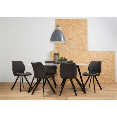 Orsina Weston White Marble Dining Table & 6 Grey Chairs - 7pc Set